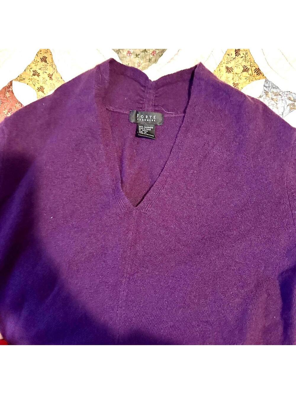 FORTE purple maroon cashmere v-neck mini sweater dress size M luxury spring - Picture 3 of 5